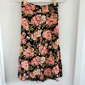 Loft Pink Floral Button Midi Skirt